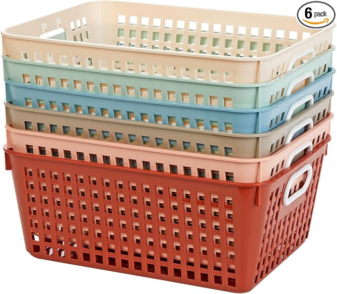 Really Good Stuff Large Plastic Storage Baskets with Handles, Boho Colors | 13.75" x 9.75" x 5", for Books & Supplies, Organize Classroom & Home
