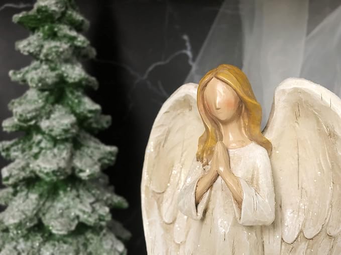 Hodao Praying Angel Figurine Resin Guardian Angel Statue for Home Decor, Elegant White Blessing Sculpture for Shelf Table Mantel, Keepsake Gift for Mom, Women and Family