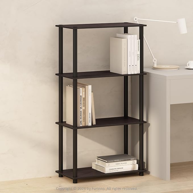 Furinno Turn-N-Tube Book Shelf, 4-Tier Bookshelf, Bookcase with Multipurpose Compact Display Rack, 11.6 x 23.6 x 43.2, for Living Room, Bedroom, Home Office, Dark Walnut