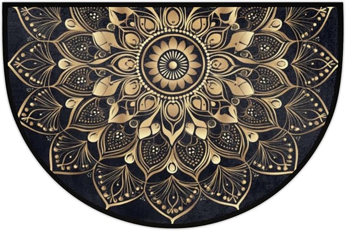 Half Round Doormat Mandala Ethnic Florals Non Slip Half Circle Area Rugs Indoor Washable Half Moon Rug Semi Circle Bathroom Runner Mat Entrance Floor Carpet for Kithen Bedroom Fireplace Decor