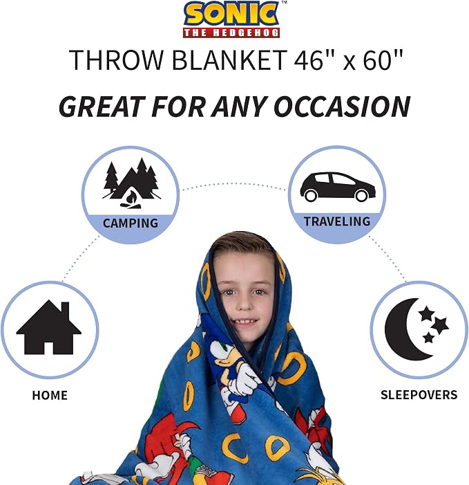 Franco Kids Bedding Super Soft Plush Throw Blanket, 46 in x 60 in, Sonic The Hedgehog, Anime