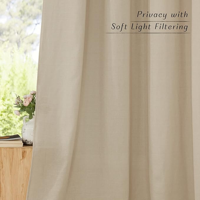 NICETOWN Angora Short Linen Curtains for Kitchen, Thick Flax Small Window Treatments Semi Sheer Privacy Assured with Light Through for Cafe/Bathroom, W42 x L48, 2 Panels