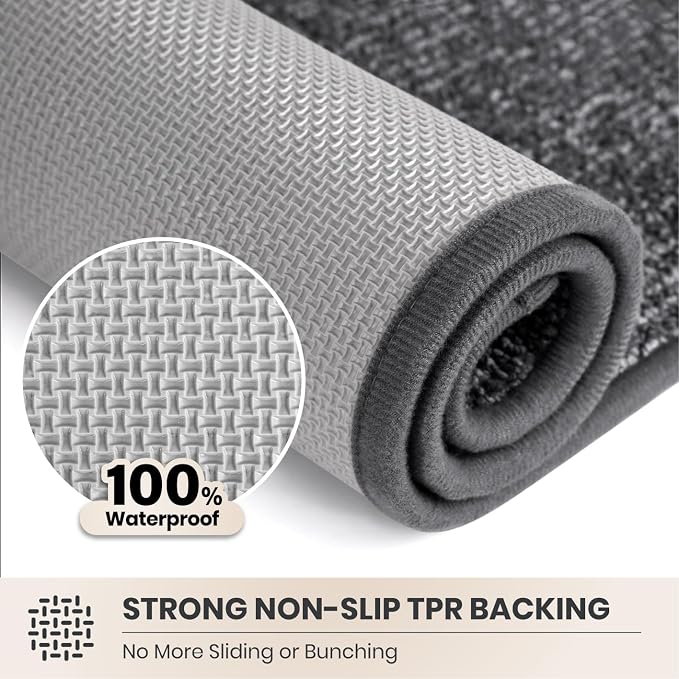 PURRUGS Dirt Trapping Door Mat 34" x 59", Non-Slip Machine Washable Entry Rug, Entrance Mat, Indoor Front Door Mat, Super Absorbent Entryway Rug for Muddy Shoes & Paws, Heathered Grey