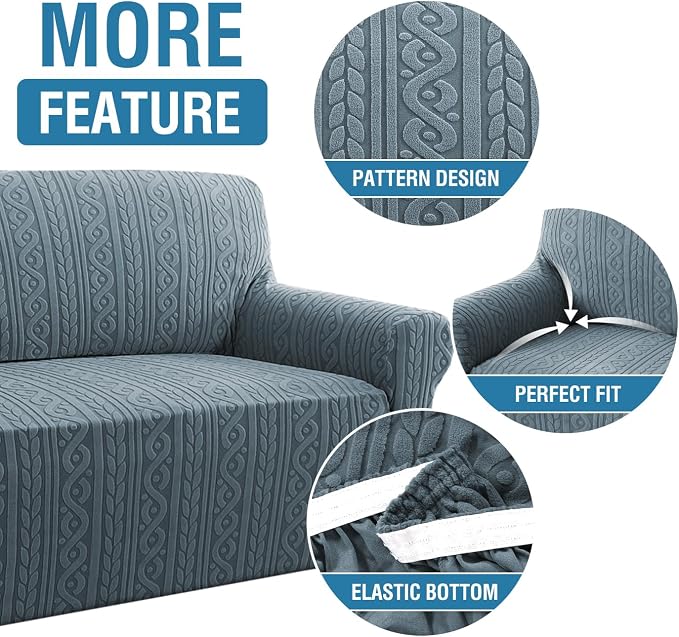 H.VERSAILTEX Chair Covers Armchair 1 Piece Stretch Couches Covers Anti-Slip Chair Covers for Living Room Soft Upgrade Thick Jacquard Fabric with Spiral Pattern(30"-40", Stone Blue)