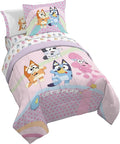 Jay Franco Bluey & Bingo Kids Comforter Set - 5 Piece Twin Bed in a Bag, Soft Microfiber Bedding with Sheets and Sham, Machine Washable, Officially Licensed, Pink