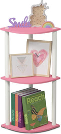 Furinno TURN-N-TUBE Corner Shelf, 3-Tier Corner Bookshelf, Display Storage Shelves with Open Shelves, for Organization and Storage, Living Room, Home Office, Garage, Pink