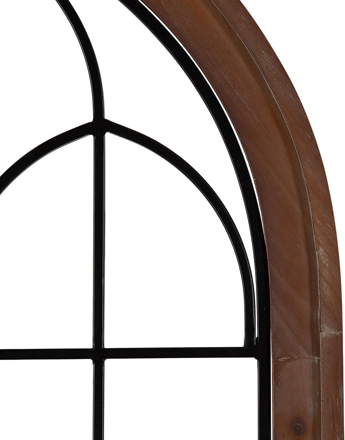 Kate and Laurel Rennell Farmhouse Arched Wall Art Plaque; 19 x 36; Walnut Brown and Black; Wood and Metal Windowpane Wall Decor for Use as Fireplace Mantel Decor or Entryway Wall Accent