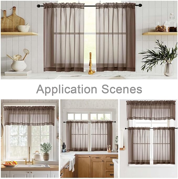 Cafe Curtains 36 Inch Length Tier 2 Pieces, Modern Soft Airy Sheer Kitchen - Image 6
