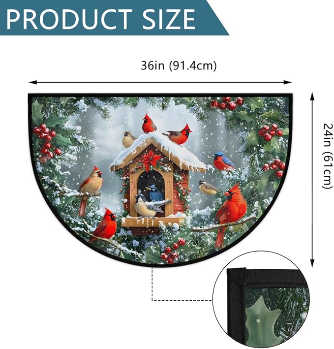 Christmas Xmas Half Round Door Mat Christmas Xmas Cardinal Winter Half Moon Rug Washable Half Circle Area Rugs Indoor Entrance Non Slip Semi Circle Rugs Floor Carpet Kithen Bedroom Decorate Gift
