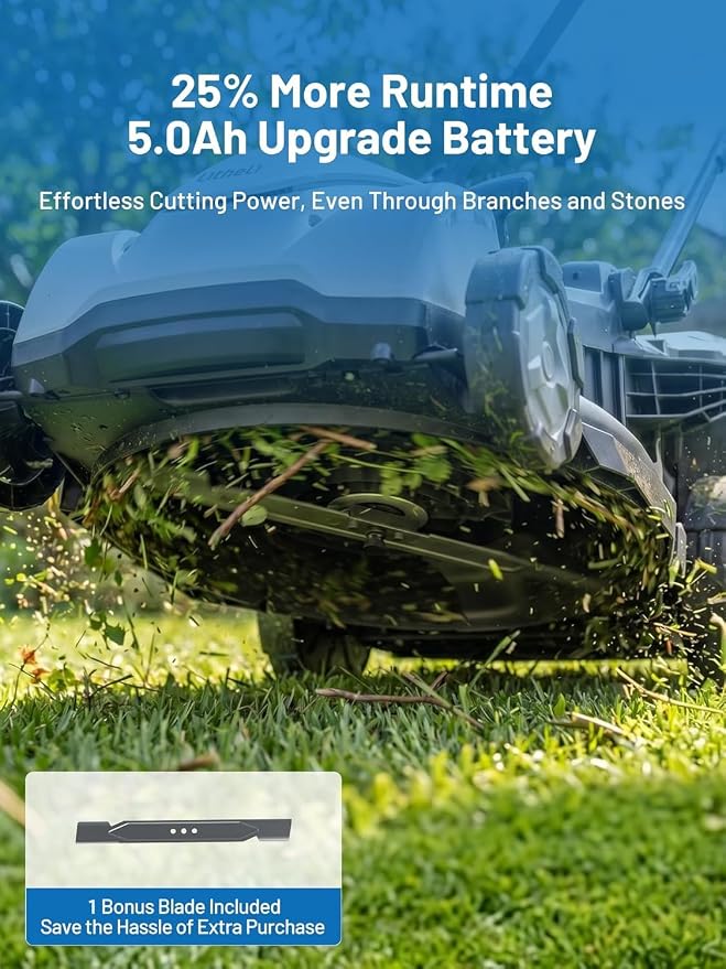 Litheli Electric Lawn Mower Cordless 16", Grass Cutter Machine for 3200 Sq. Ft, 2 in 1 Bagging/Mulching, Brushless Motor, 6 Cutting Heights, Includes 2 * 5.0 Ah Battery and Charger