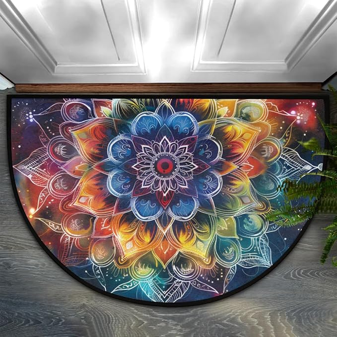 Mandala Galaxy Half Round Door Mat Semi Moon Rug Fireplace Carpet Area Rugs | Mandala Galaxy Non Slip Absorbent Half Circle Mat Carpet for Indoor Outdoor Patio Kitchen Bathroom Entryway Home Decor