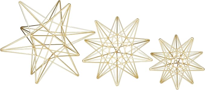 CosmoLiving by Cosmopolitan Metal Star Decorative Sculpture Home Decor Statues, Set of 3 Accent Figurines 12", 9", 7"H, Gold