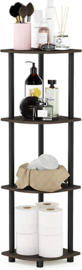 Furinno TURN-N-TUBE Corner Shelf, 4-Tier Corner Bookshelf, Display Storage Shelves with Open Shelves, for Organization and Storage, Living Room, Home Office, Garage, Dark Brown Grain