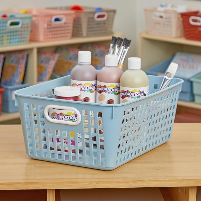 Really Good Stuff Large Plastic Storage Baskets with Handles, Boho Colors | 13.75" x 9.75" x 5", for Books & Supplies, Organize Classroom & Home
