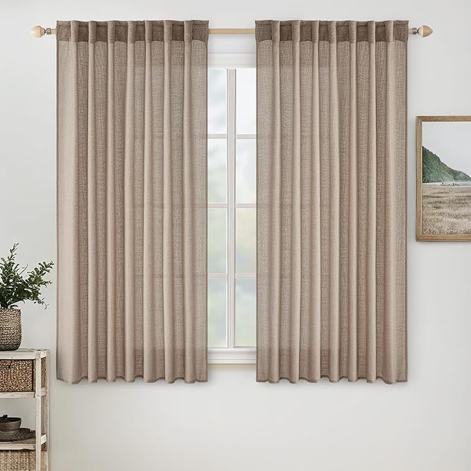 MIULEE Taupe Linen Curtains 63 Inch Length 2 Panels by MIULEE