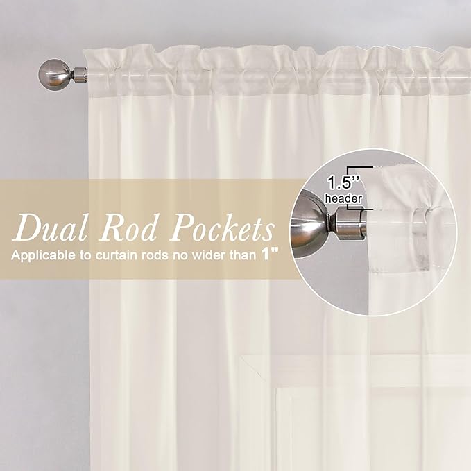 Lecloud Ivory Sheer Curtains 78 Inches Long 2 Panels, Elegant Light Filtering - Image 5