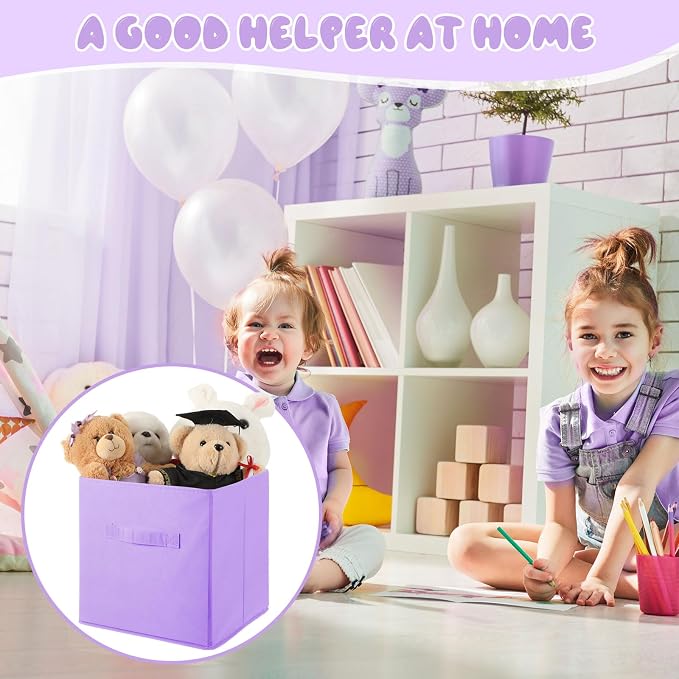 Yinder 12 Pcs Cube Storage Bin Purple 10.5''x10.5''x11'' Storage Bins for Playroom Decor Colorful Bins for Kids Foldable Baskets for Nursery Organizer Boxes Fabric Boxes