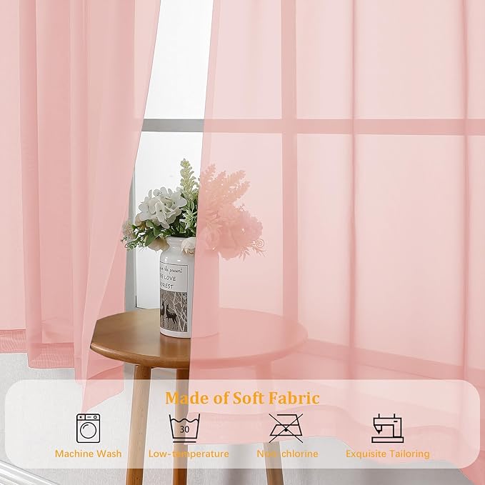 Gwine Blush Pink Sheer Curtains 96 Inches Long 2 Panels, Elegant Window - Image 7
