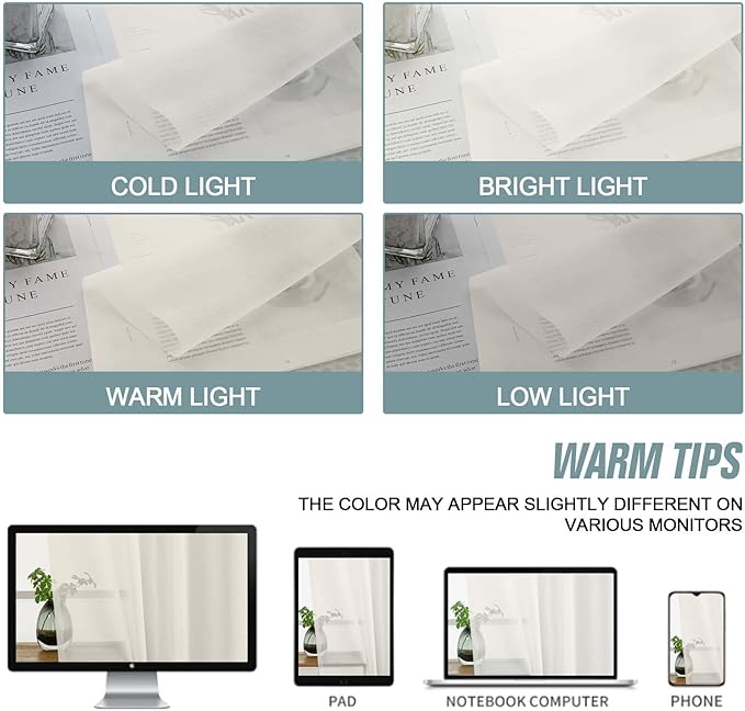 Ivory Valances for Windows 14 inch Length 2 Panels Set, Small Voile Sheer Curtains for Bathroom, Soft Fabric Lightweight Light Filtering Kitchen Curtains, Dual Rod Pocket, 2x42Wx14L Inches