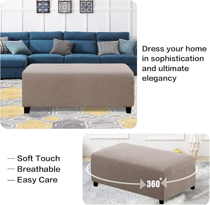 H.VERSAILTEX Ottoman and Sofa Seat Cushion Combined Cover Slipcover Rectangle Sofa Slipcover Fit Length 56'-75' Suitable for L Shaped Seat Cushion Cover or Chaise Part Cover Stretch Thick Soft - Taupe
