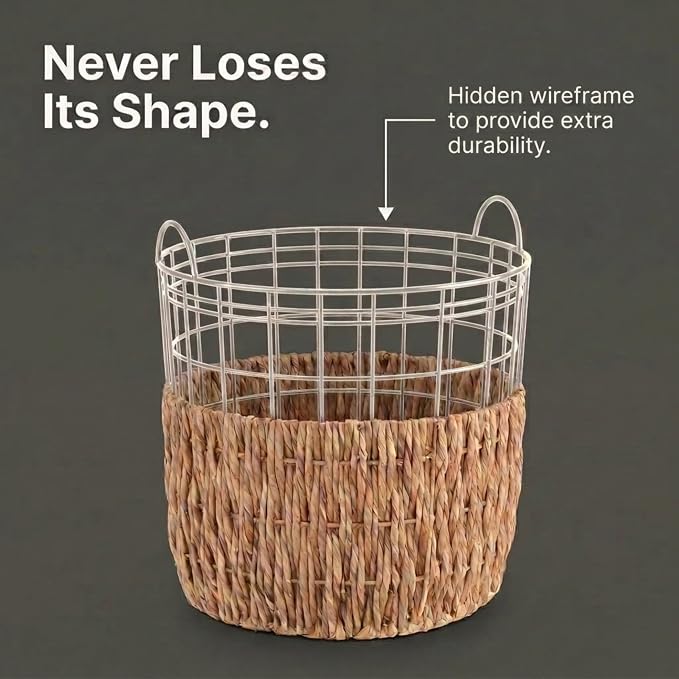 Household Essentials Tall Wicker Floor Basket, Woven Decorative Basket with Handles, Handmade, Great for Laundry and Storage, Natural