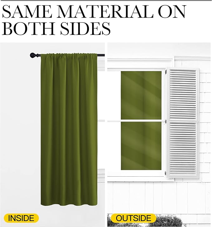 NICETOWN 2 Panels Blackout Curtains, Rod Pocket Thermal Insulated Drapes 84 inches Long, Easy-Care Modern Home Decoration Sunshades for Guest Room, Living Room, Office, 62 x 84 Inch, Olive Green