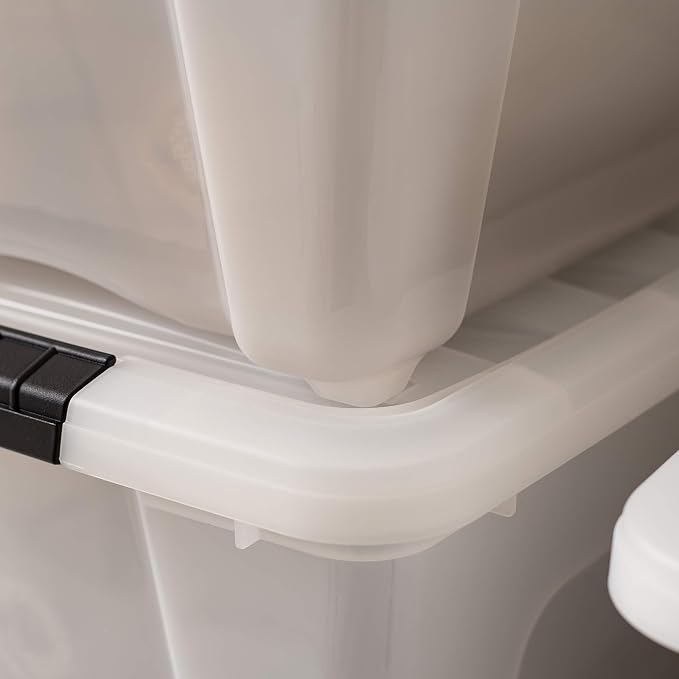IRIS USA 6-Pack 32 Quart Storage Bins with Lids, Pearl | Conceals contents for a clean look. Great for linens, décor, closet storage, and supplies. Nestable design saves space