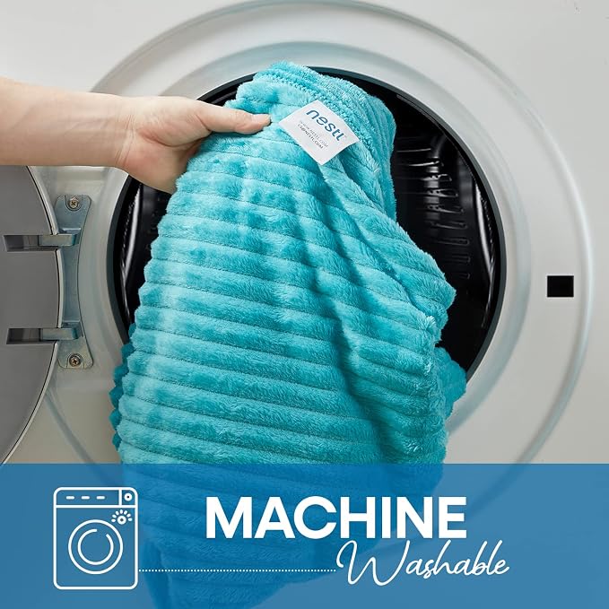 Nestl Blue Throw Blanket for Couch - Cozy Warm Fuzzy Blankets for Women, Plush Small Fleece Throws for Girls - Teal Blue, 50 x 60 Inches
