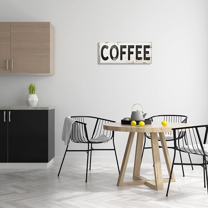The Stupell Home Décor Collection COFFEE Typography Vintage Sign Stretched Canvas Wall Art, 10" x 24" | Stupell Industries | 24 x 10 Inches, Easy to Hang and Sturdy, Made in USA, by Jennifer Pugh