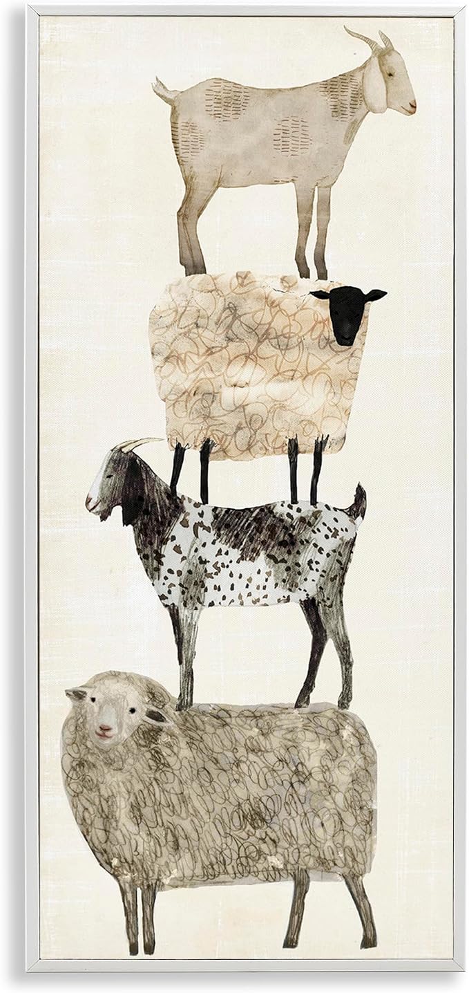 Stacked Sheep and Goats Farm Animals, 13 x 30 Inch Framed Giclée Print | Stupell Industries · By Victoria Borges · Ready to hang · Charming country decor for kitchen or living room · Made in USA