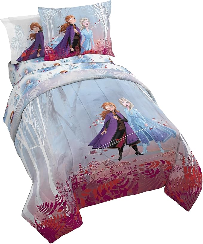 Disney Frozen 2 Forest Spirit 5 Piece Twin Bed Set - Includes Reversible Comforter & Sheet Set - Bedding Features Elsa & Anna - Super Soft Fade Resistant Microfiber - (Official Disney Product) | Bed in a Bag, Comforter Sheets Sham Pillowcase, Official ...