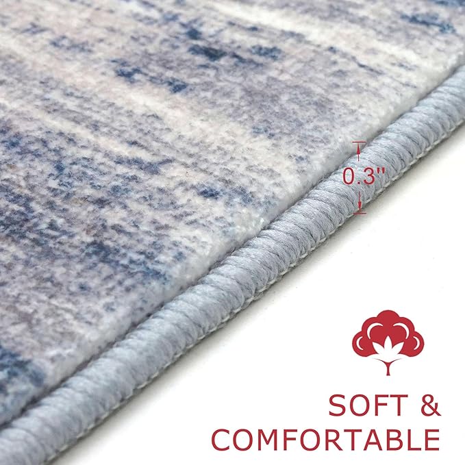 KOZYFLY Abstract Modern Washable 3x5 Area Rug Non-Slip Kitchen & Entryway Rug, Grey Blue Throw Rugs Indoor Mat for High-Traffic Door Entrance, Laundry, Nursery, Soft Bedroom Living Room Accent