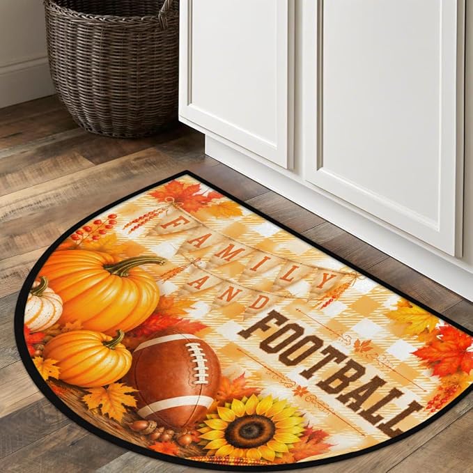 Thanksgiving Half Round Door Mat Welcome Entrance Mat Bath Bathroom Rug B7 | Autumn Pumpkin Thanksgiving Welcome Entrance Mat Anti-Slip Half Moon Bath Mat Semi Circle Rug Indoor Outdoor Kitchen Rug