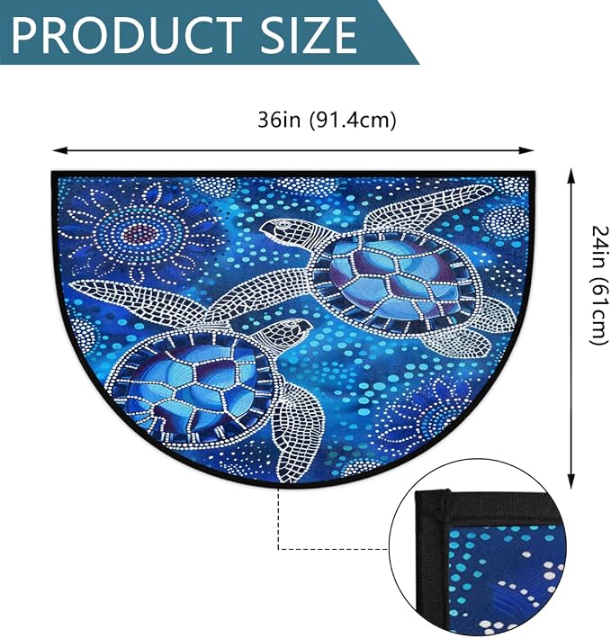 Turtle Animals Half Round Door Mat Non Slip Half Circle Rugs | Abstract Blue Washable Half Moon Rug Semi Circle Rugs Indoor Entrance Floor Carpet for Kithen Bedroom Fireplace Decor