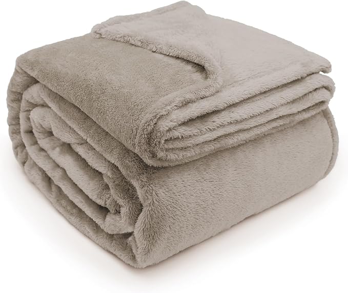 DEZ FURNISHINGS Ultra Soft Plush Fleece Throw Blanket, Double Sided Cozy Thick Warm Blanket for Sofa & Bed, Throw XL (60" x 70"), Taupe
