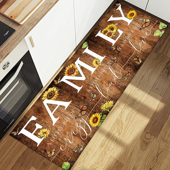 GUBIYU Rustic Sunflower Area Rug for Living Room A Little Bit of Crazy Family Home Welcome Rugs,Home Porch Decor Doormat,Farmhouse Entrance Rug for Bedroom,Housewarming Gift,Wedding Room 23.6"x59"
