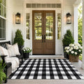 FONEYI Buffalo Plaid Outdoor Rug for Front Door Mats, 4'x6' Black and White Checkered Layered Door Mat with Non Slip Backing, Washable Entryway Rug for Porch, Front Porch and Farmhouse Decor