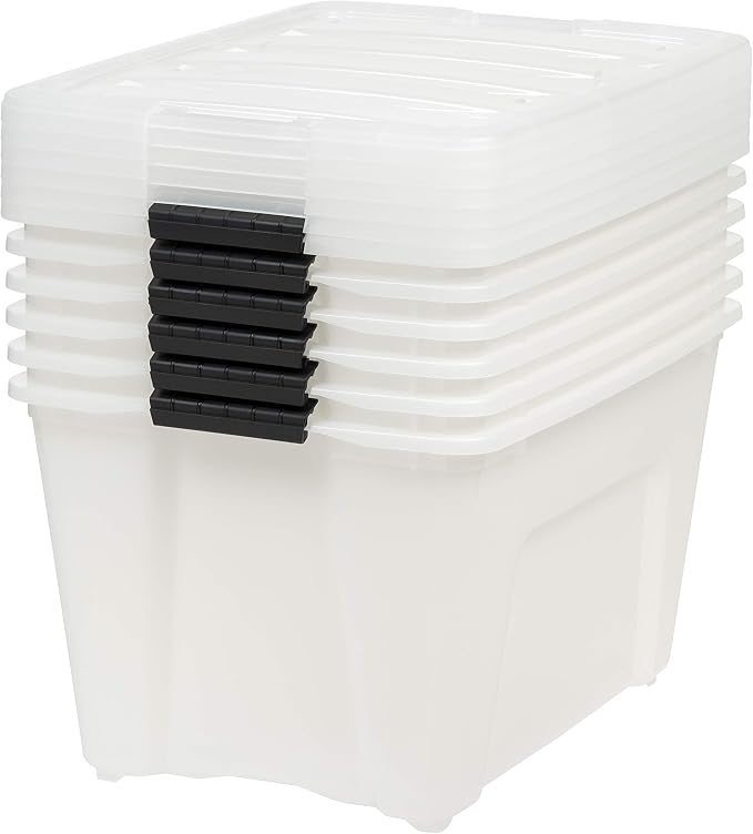 IRIS USA 6-Pack 54 Quart Storage Bins with Lids, Pearl | Conceals contents for a clean look. Perfect for moving, blankets, clothing, and garage storage. Nestable design saves space