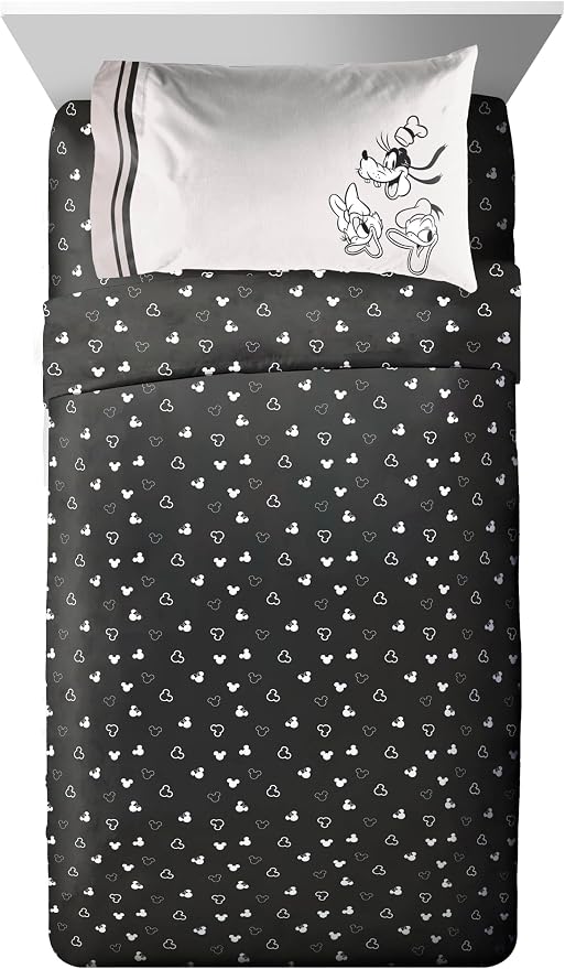 Disney Mickey Mouse and Friends Twin Comforter Set 5 Piece Bedding, Beige | Minnie Donald Goofy, Bed in a Bag, Comforter Sheets Sham Pillowcase, Official Product, Soft Microfiber, Machine Washable