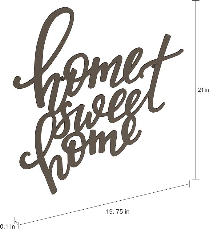 Lavish Home Home Decor Wall Sign - Home Sweet Home Decorative 3D Word Art Wall Decor - Modern Rustic or Vintage Farmhouse Style (Dark Brown)