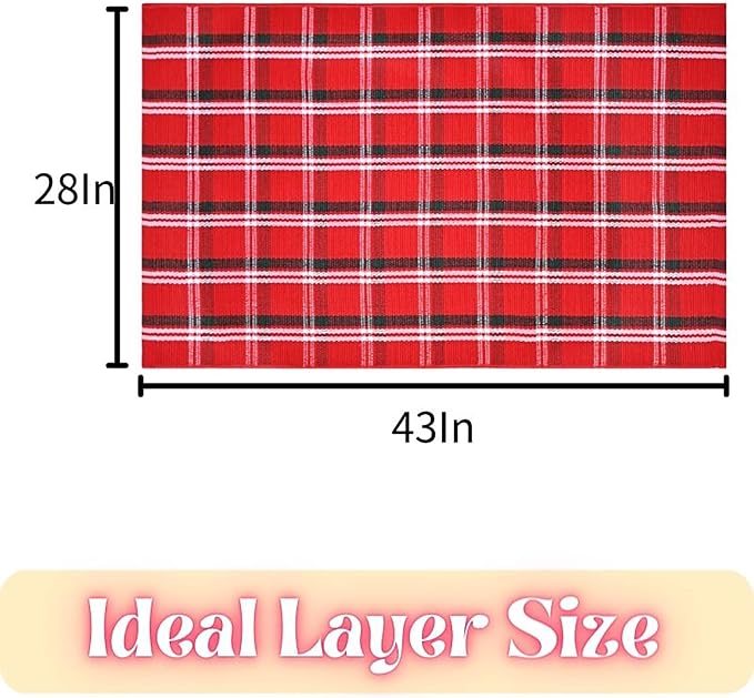 Ckorzen Red Green and White Plaid Rug, 28" x 43" Christmas Front Porch Outdoor Rug, Handwoven Cotton Washable Rug for Layered Door Mats, Holiday Entryway and Home Décor