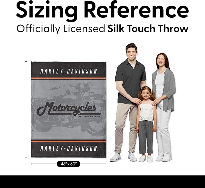 Harley-Davidson Vintage Stripes Silk Touch Throw Blanket, 46 x 60 in | 100% Polyester, Velvety Feel, Lightweight Warmth, Couch Bed Chair Lounging, Giftable Indoor Comfort