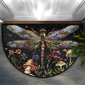 Dragonfly Flower Mushroom Half Round Door Mat, Non-Slip Entrance Welcome Mat for Indoor Semi Circle Bathroom Floor Rugs Outdoor Mats House Entry Way Heavy Duty Doormat for Kitchen Living Room 36x24 In