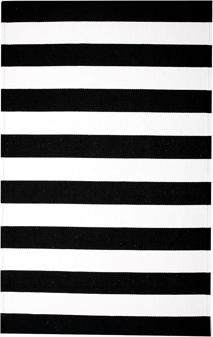 KILOCOCO Black White Striped Rug 3'X5' Front Door Mat Outdoor Washable Rugs | Cotton Layered Doormats, Low Pile Front Porch Rug, Woven Indoor Rug, Welcome Mat for Kitchen Entryway Farmhouse Patio