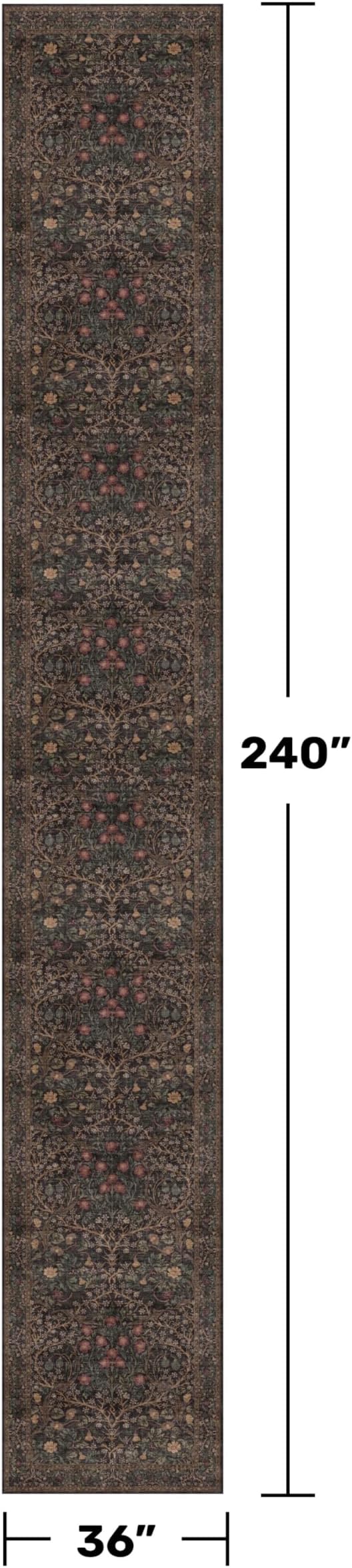 Washable 3x20 Extra Long Runner Rug for Hallway, Entryway Indoor Floor Rugs, Large Kitchen, Soft Stain Resistant Low Pile Vintage Dark Brown Floral Carpet