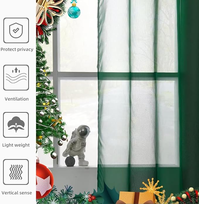 youleyar Solid Sheer Rod Pocket Curtain Voile Draperies 2 Panels White Beige Black Ivory Grey 26 Inch Width 24 Inch Long 1 Pair for Kitchen Bedroom Children Living Room Yard(Foliage Green,26W x 24L)