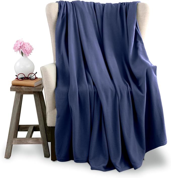 Twin Size Microfleece Blanket - Fleece Bed Blanket - All-Season Comfort -Supersoft Lightweight Throw Blanket - Plush Throw Blanket for Bed Couch or Sofa - Travel Blanket - Pet-Friendly - Navy