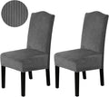 H.VERSAILTEX Velvet Dining Chair Covers Stretch Chair Covers for Dining Room Set of 2 Parson Chair Slipcovers Chair Protectors Covers Dining, Soft Thick Solid Velvet Fabric Washable, Grey Striped