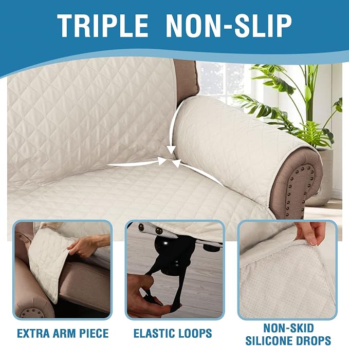 H.VERSAILTEX Couch Slip Cover, Loveseat Covers for 2 Cushion Couch, Dog Sofa Protector, Furniture Covers for Pets, 100% Waterproof Cover with Non-Skid Backing & Elastic Straps(Loveseat, Coconut Milk)