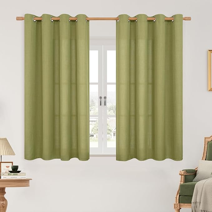 LAMIT Moss Green Linen Curtains 45 inch by LAMIT